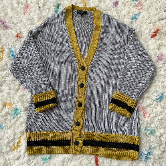 rag & bone Sweaters - Rag & Bone | Metallic Cardigan with Yellow Varsity Trim